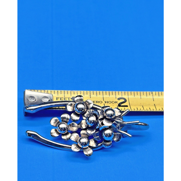 Vintage MCM Mid Century Silver-tone Wishbone Floral Cluster Brooch Pin 2" - Picture 4 of 12
